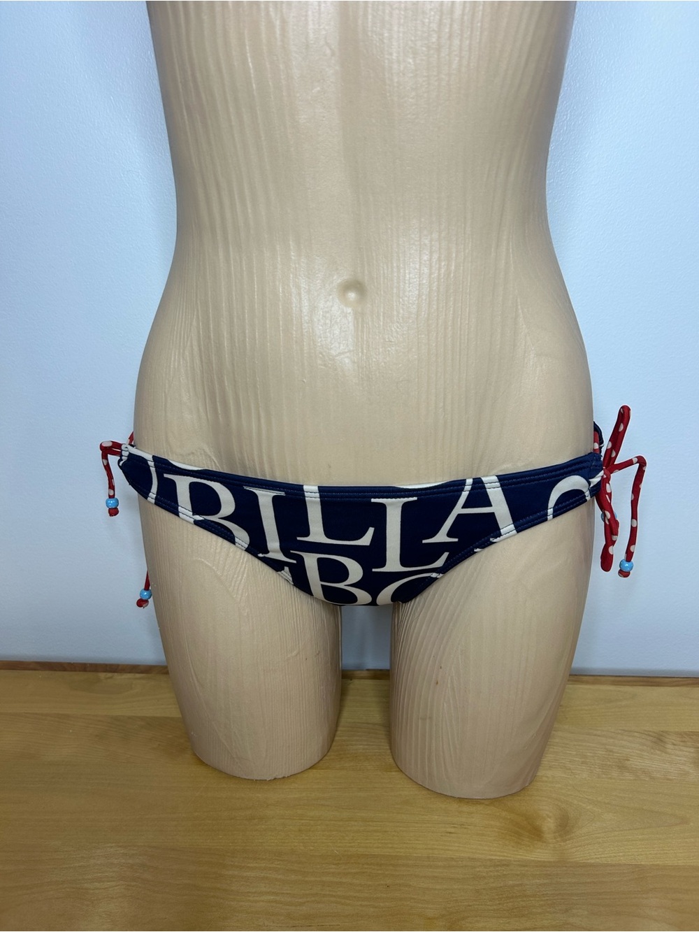 Billabong Navy Bikini Bottoms with White Logo and Red Tie Sides❤️M